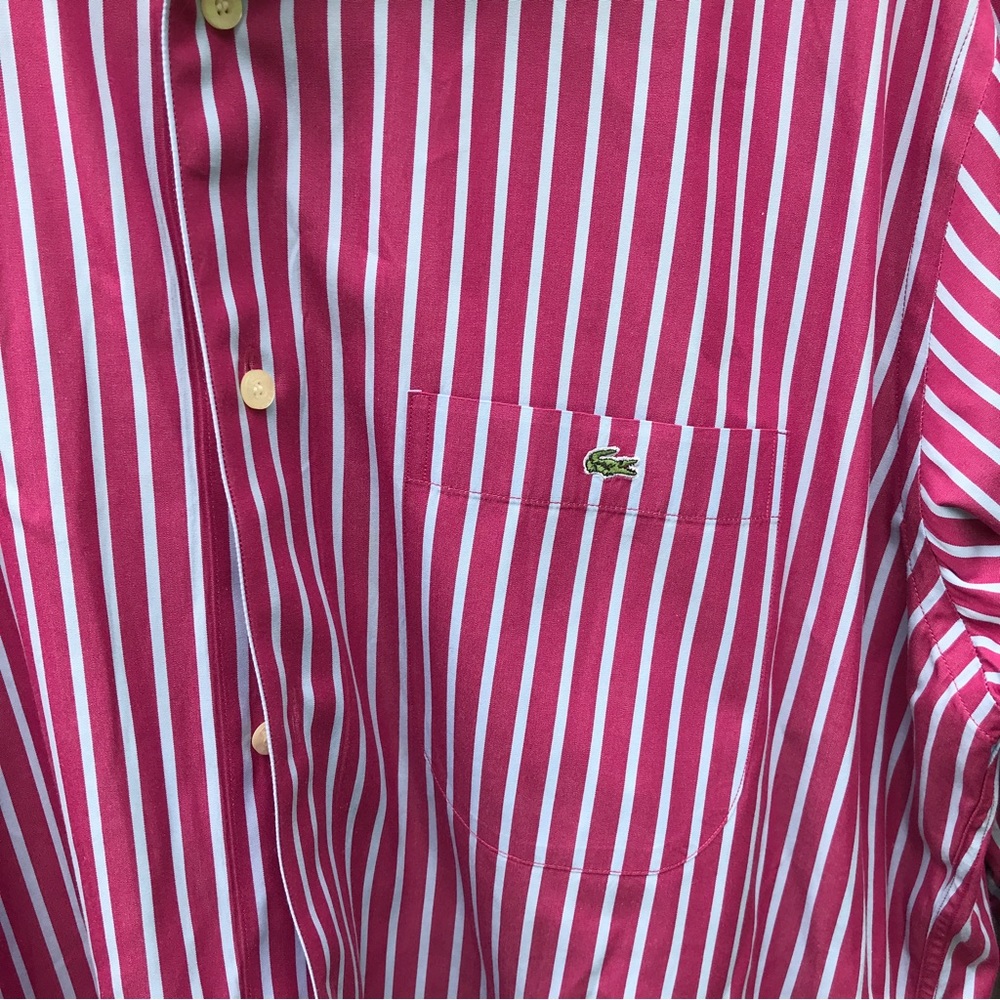 - Lacoste Dress Shirt Size 42 Pink and White Pinstriped - Picture 4 of 8